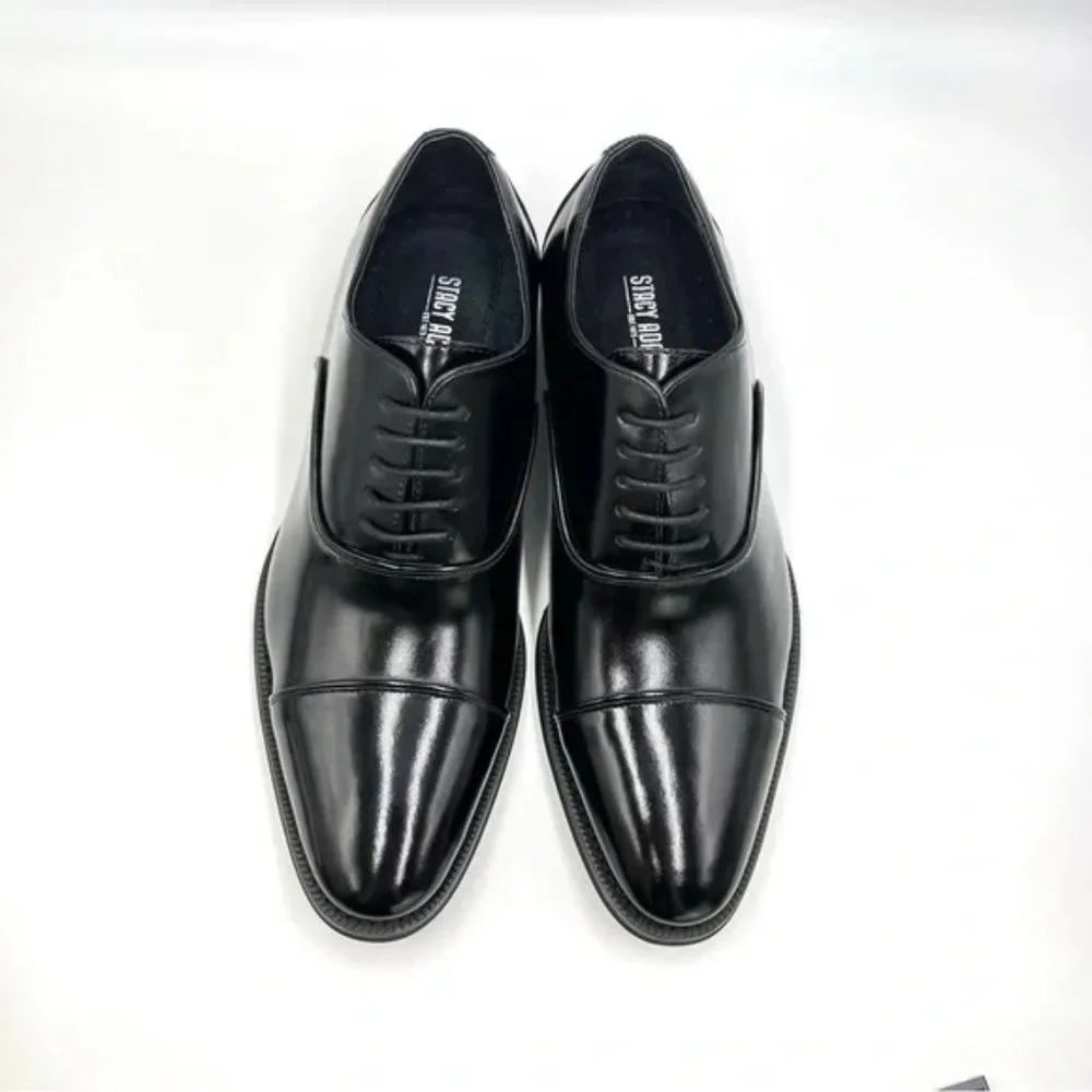 Stacy Adams‎ Mens Size 7.5 Black Leather Plain Cap Toe Oxfords Dress Shoes